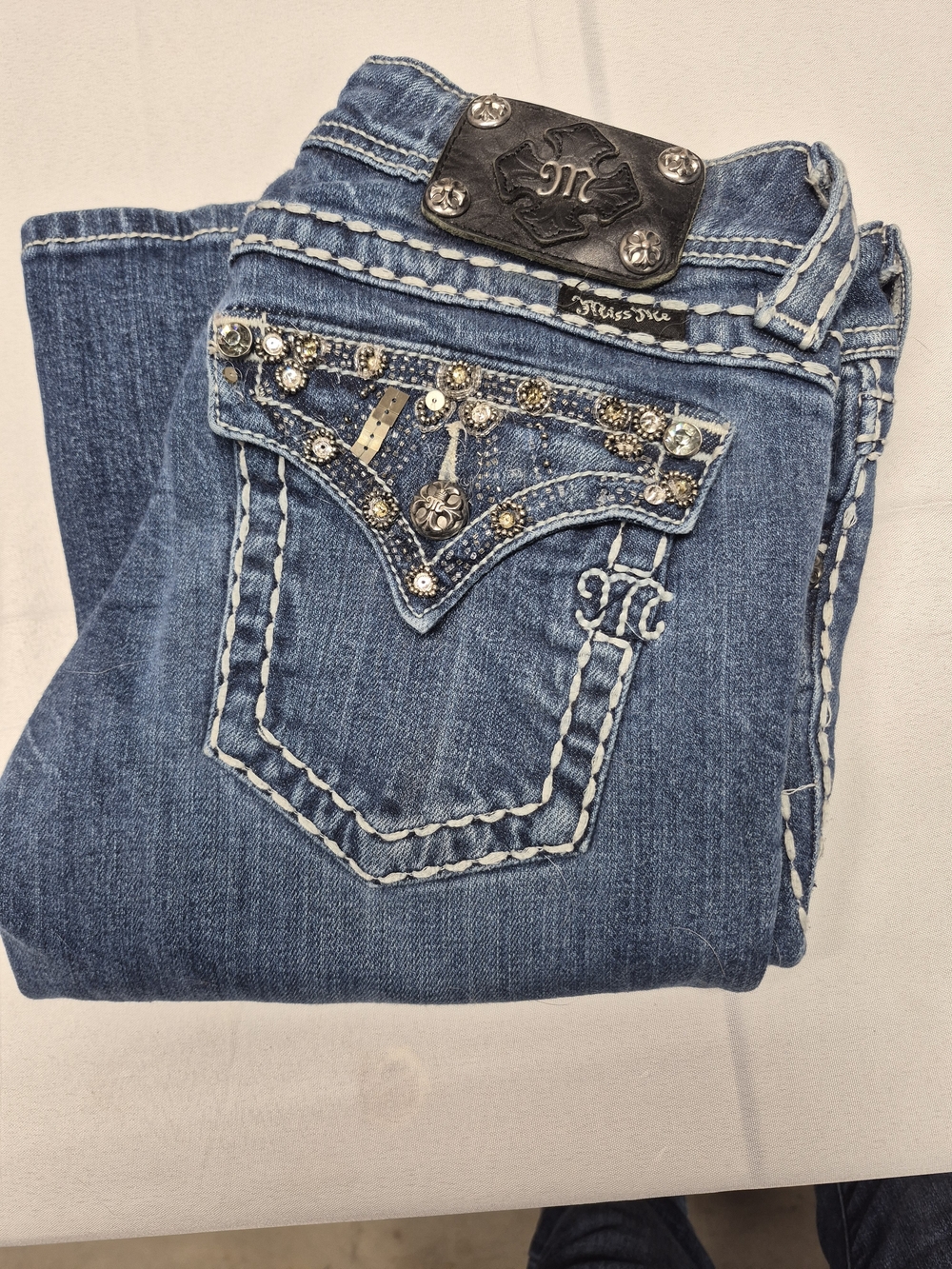 Miss Me Blue Embellished Boot Cut Jeans with Rhinestone Pocket